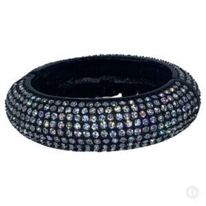 Betsey Johnson Jet Black Crystal Bangle Bracelet 6.25" Formal Party Bling